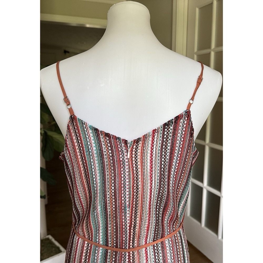 Sam Edelman Striped Midi Dress Size 6 Multicolor Belted Spaghetti Strap NWT - Picture 6 of 11